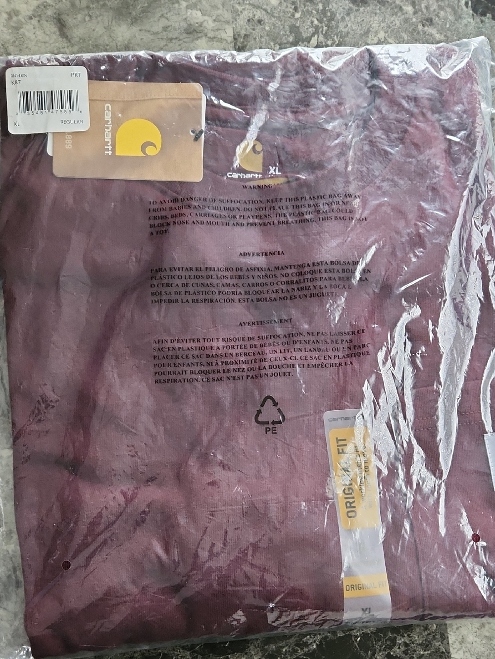 Carhartt XL Burgundy Work Shirt - Original Tag